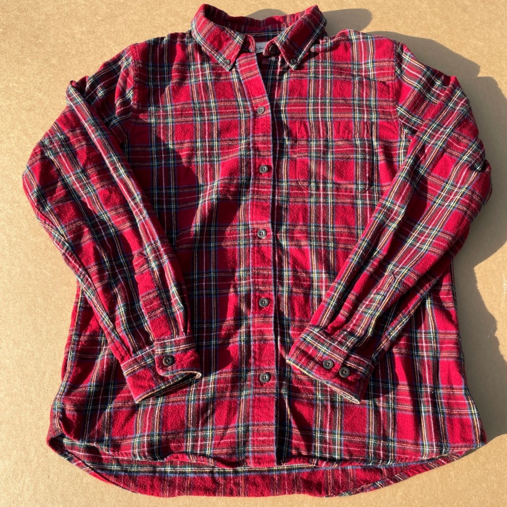 LL Bean Flannel Shirt Women Small Red Plaid Casual Outdoor Button Down Cotton